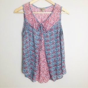 Democracy Tank Top Womens Large Floral Print Tunic Flowy Boho